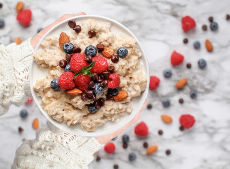 Holding oatmeal bowl