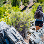 Woman hiking up a mountain trail natural 512x512 54321892.png