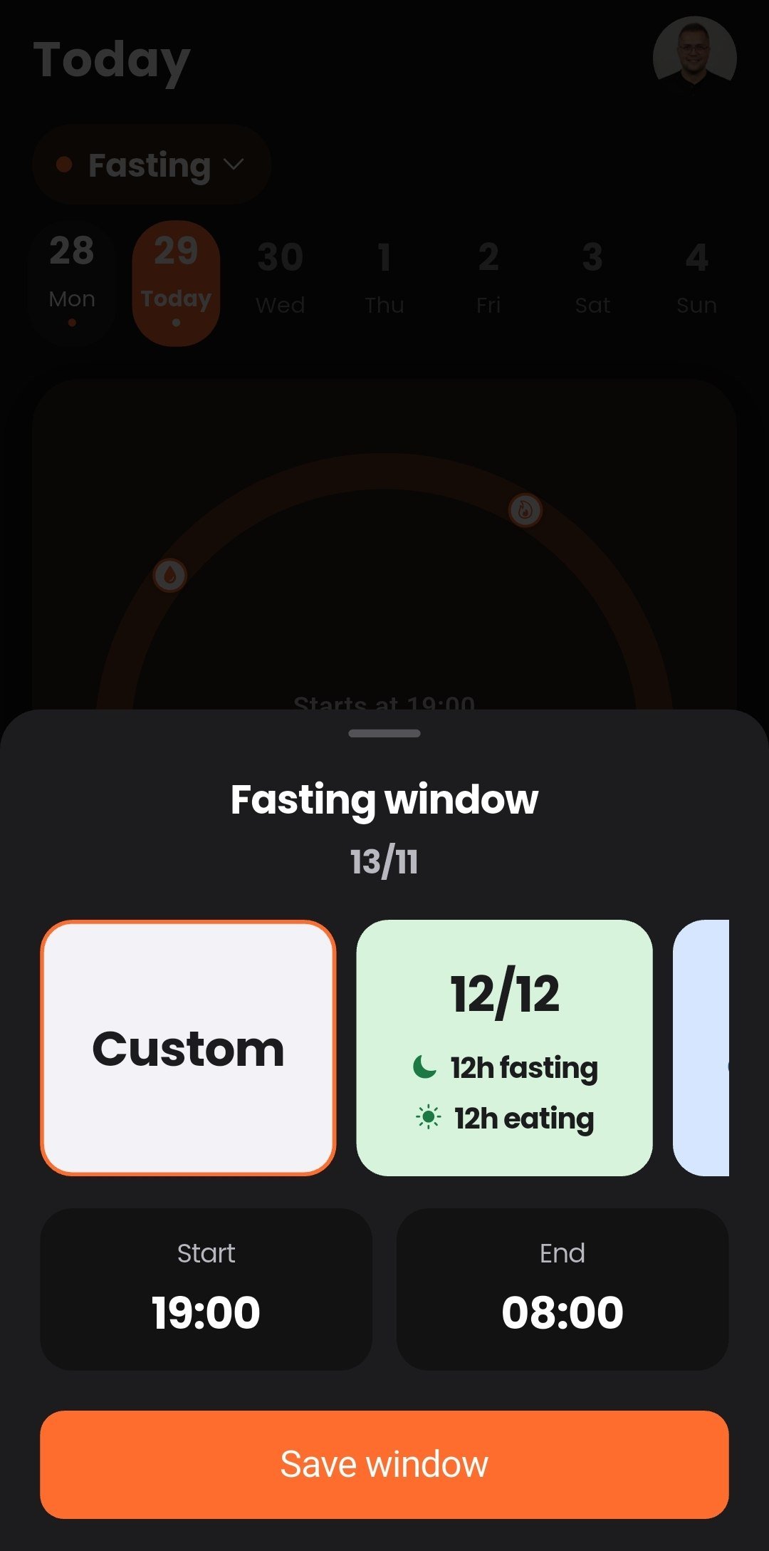 Fasting window plan picker