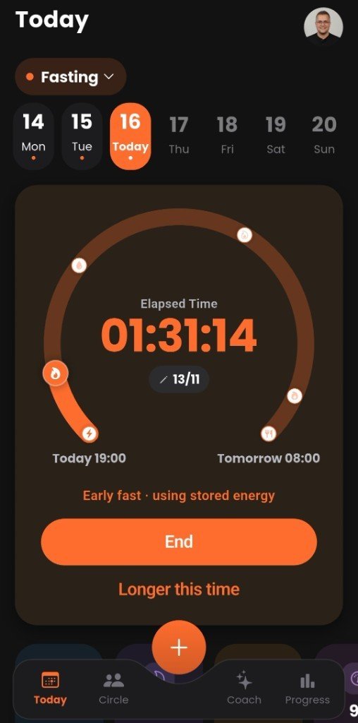 Active fasting timer with elapsed time on Today