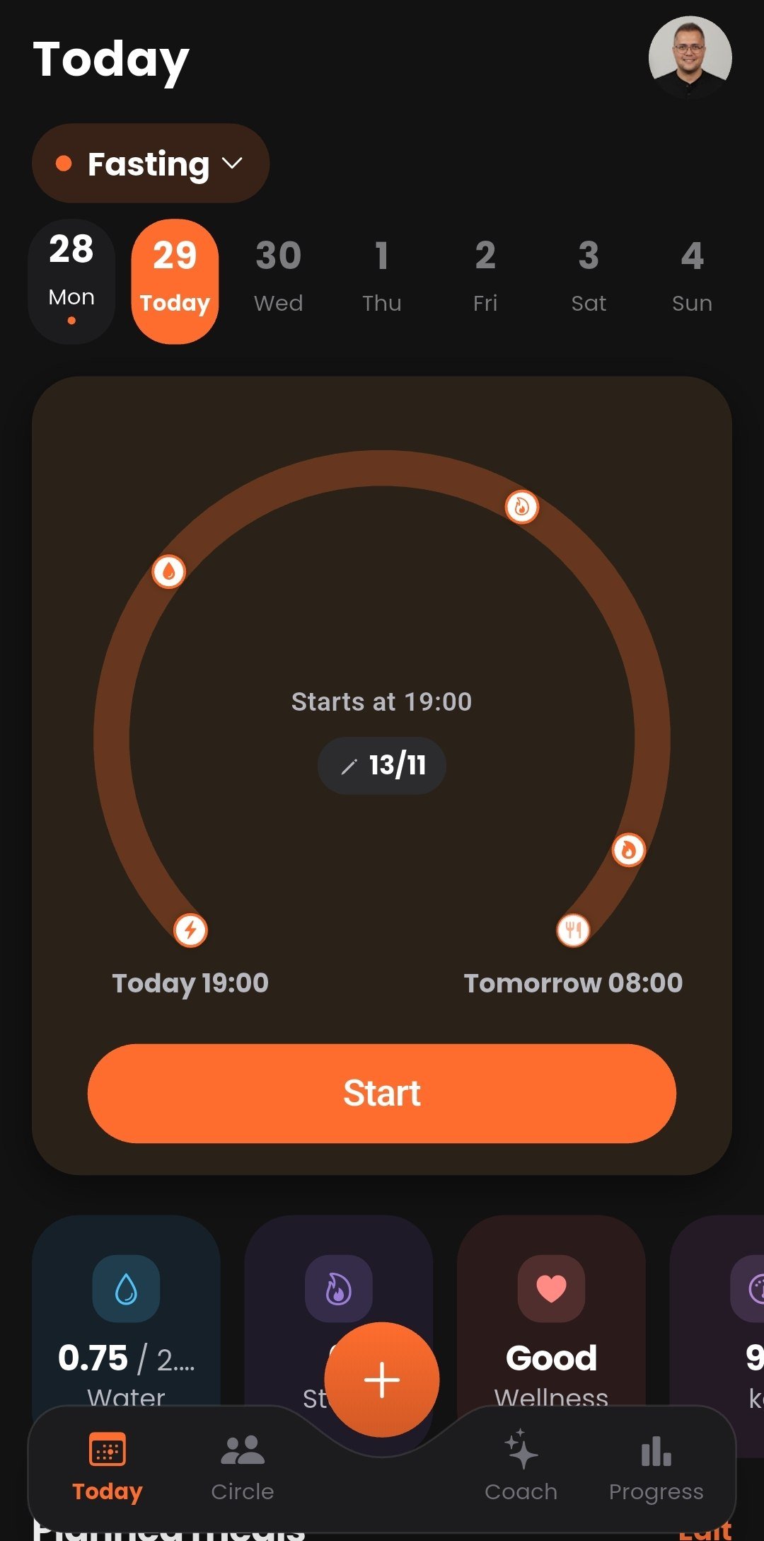 Limotein Fasting day with timer and Start button
