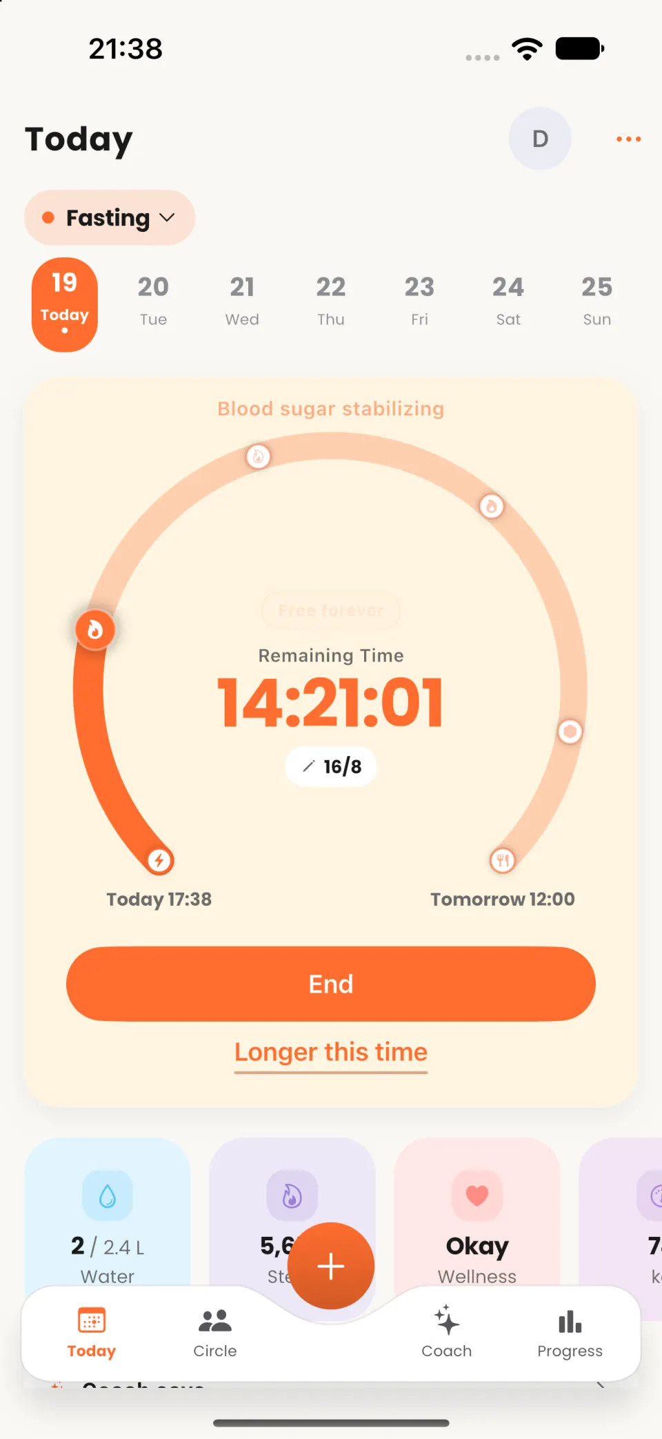 Limotein Fasting day with remaining time on a 16/8 timer