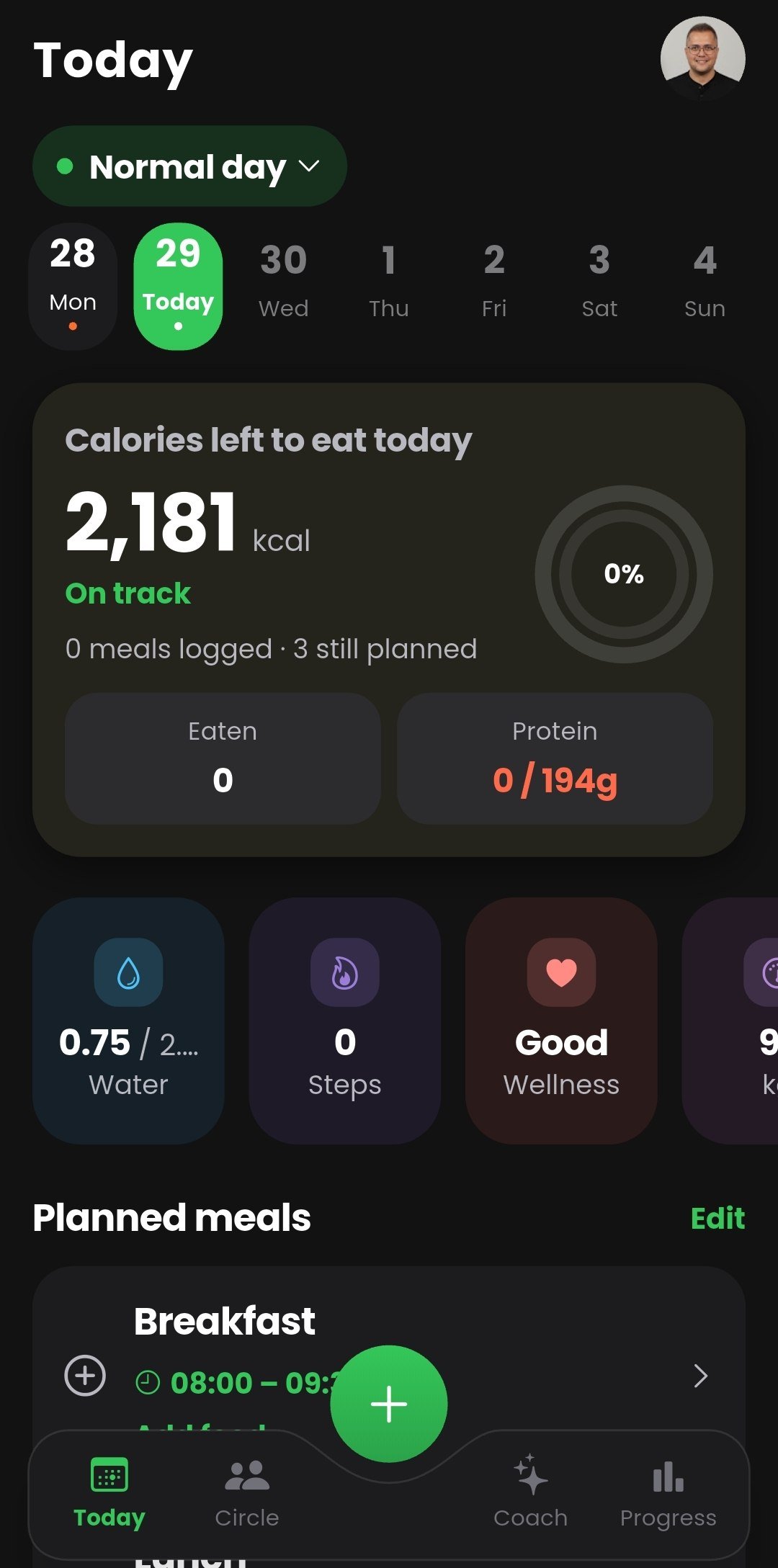 Limotein Normal day with calories left and planned meals