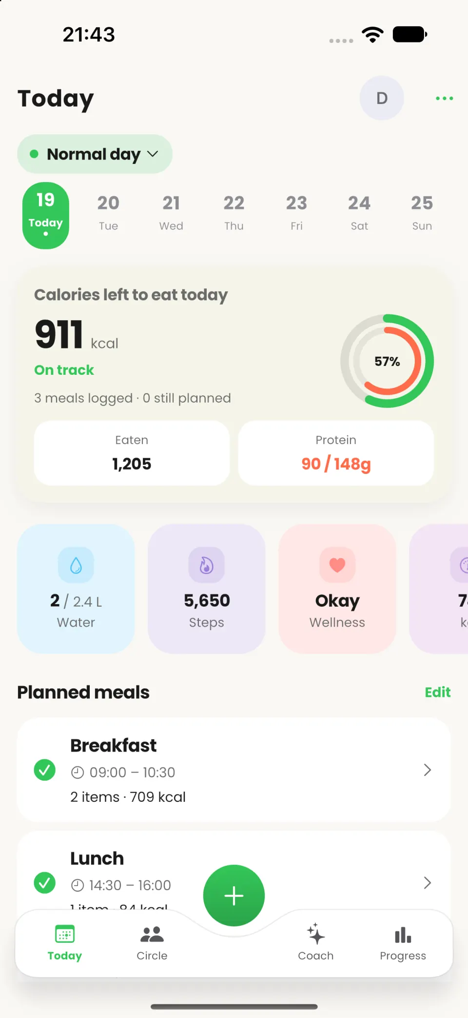 Limotein Normal day with calories left and planned meals